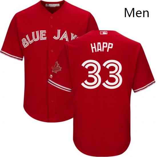 Mens Majestic Toronto Blue Jays 33 JA Happ Replica Scarlet Alternate Cool Base MLB Jersey
